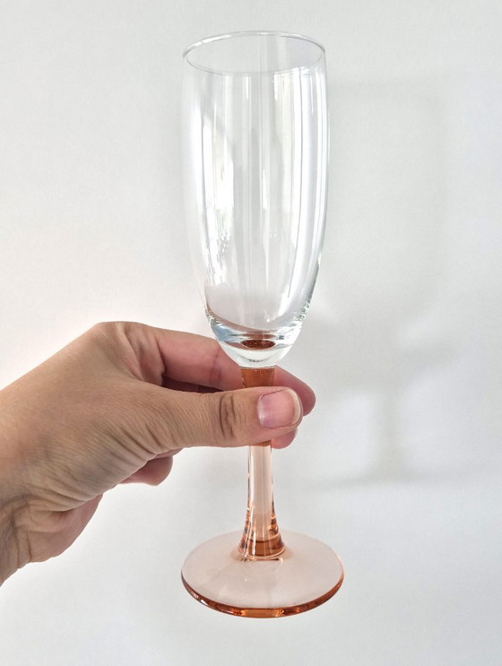 Vintage Luminarc champagneglazen (4 stuks) met pastelroze stelen. – Glazen & Karaffen, Glass (photo 5 of 6)