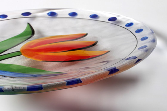 Image 1 of Kosta Boda Tulip Glass Platter by Ulrica Hydman Vallien / Scandinavian Glass Art / Sweden / 1991