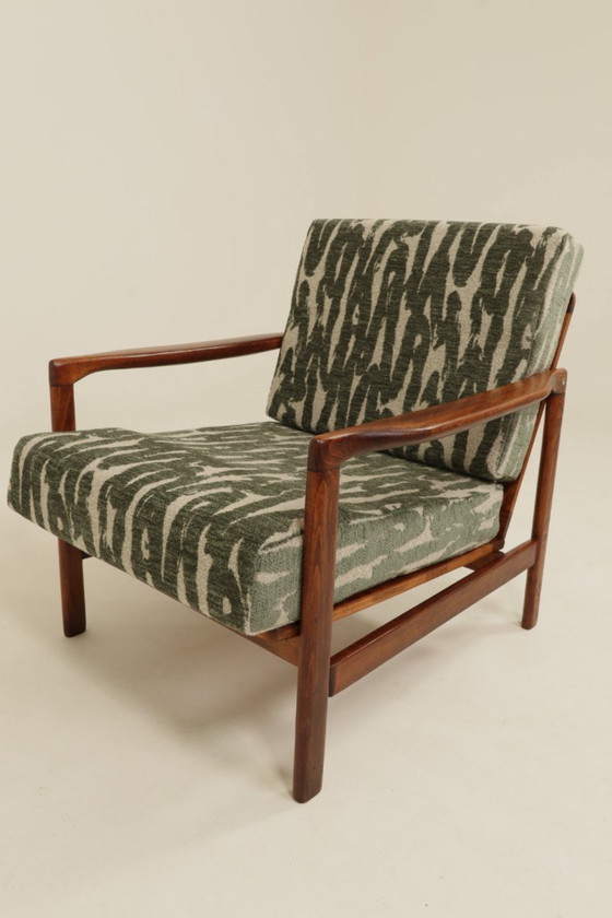 Image 1 of Vintage armchair green jaquard mid century modern design by Z.Bączyk 
