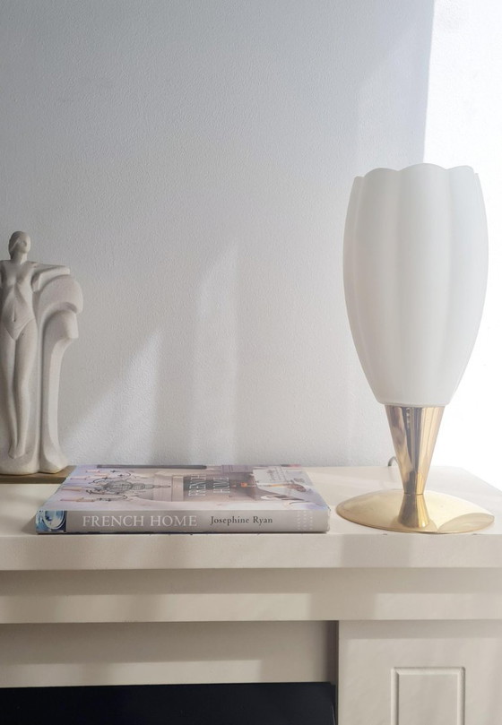 Image 1 of Lampada vintage a tulipano, vetro smerigliato, oro, stile francese