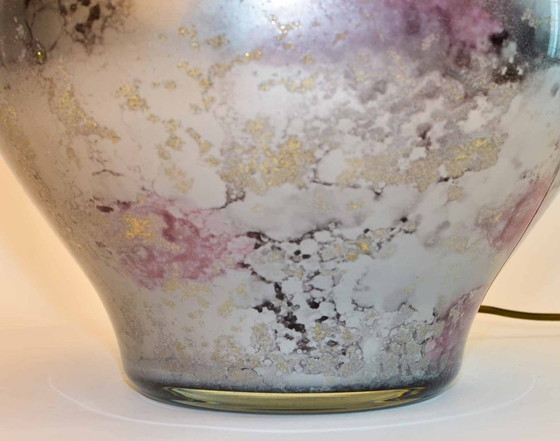 Image 1 of Pair of Mid-Century Design Lilac Silver French Handmade Crystal Glass Table Lamps by Laque Line, set of 2