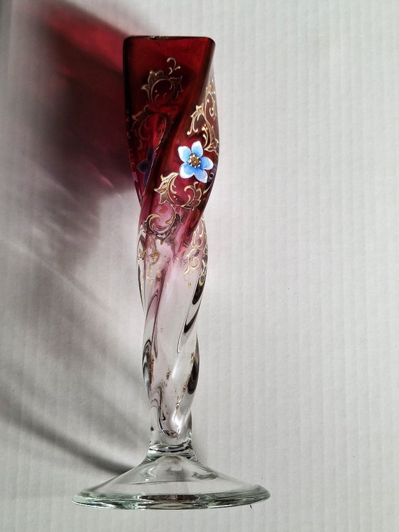 Murano tre fuocchi glass soliflore Vase, hand-painted, 16 cm high, Red (photo 7 of 10)