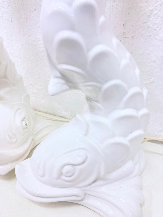 Image 1 of 2 Italian ceramic table lamps from the 1970s in the shape of fish