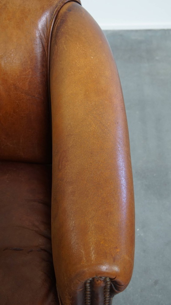 Image 1 of Stoere cognac kleurige schapenleren clubfauteuil 