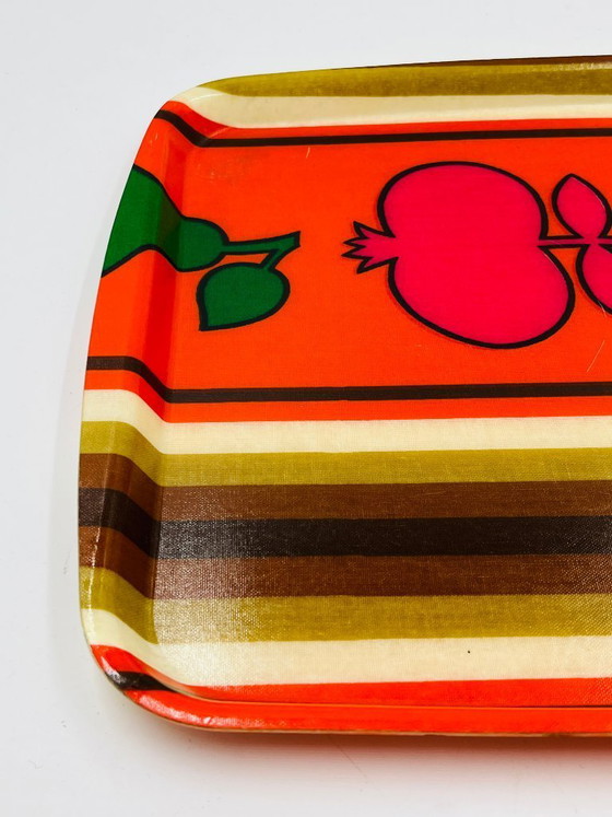 Image 1 of Vassoio vintage in plastica laminata con decorazione di frutta, stile scandinavo, anni '70
