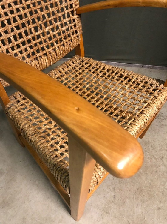 Seagrass rope lounge chair attributed to Adrien Audoux & Frida Minet, Armchairs, Wood, Rattan, Brown, Vintage (photo 7 of 9)