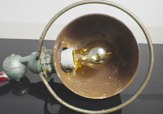 Image 1 of Vintage 1950s Jieldé Lamp Standard Industrial Wall Light, Two-Arm Early Model Riveted Label, French Factory Workshop Patina, 195
