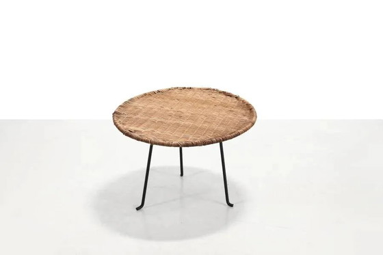 Runder Beistelltisch aus Rattan von Raoul Guys – Beistelltische, Wicker, Vintage (photo 2 of 5)