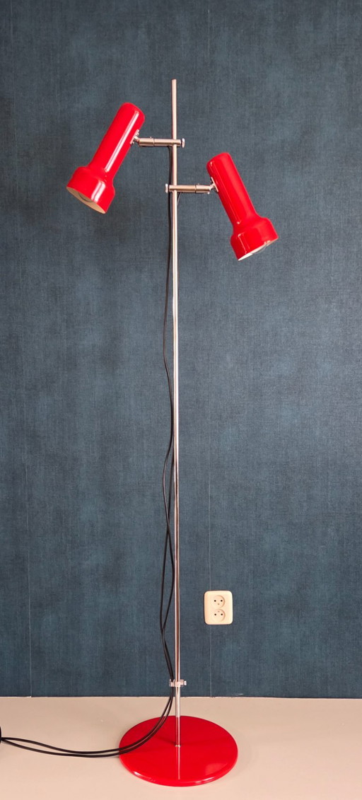Vintage Floor Lamp - Gepo 300 | 2 Spotlights | Red - 1970s – vloerlampen, Metal (photo 2 of 16)
