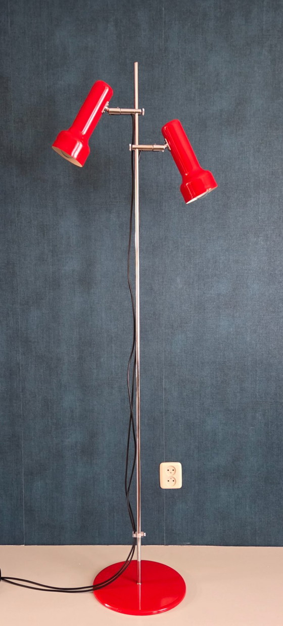 Vintage Floor Lamp - Gepo 300 | 2 Spotlights | Red - 1970s – Floor lights, Metal (photo 2 of 16)