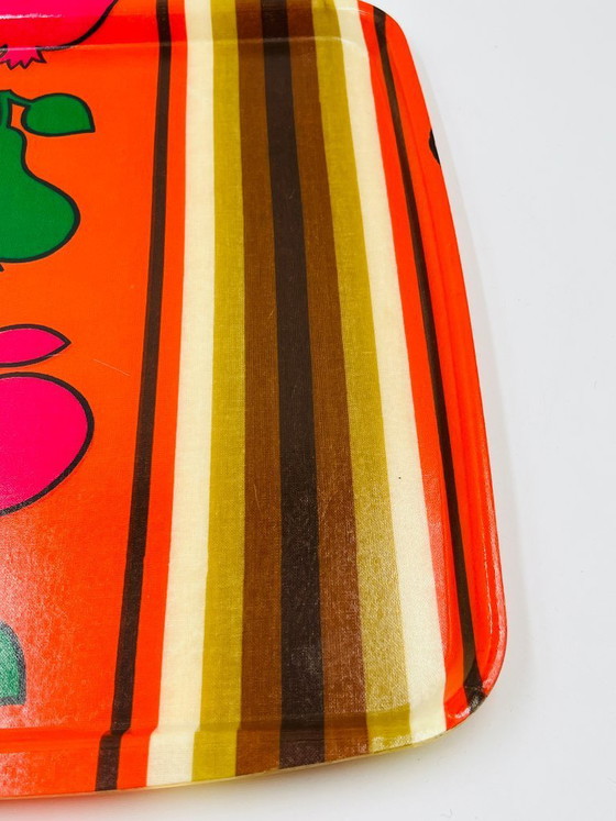 Image 1 of Vassoio vintage in plastica laminata con decorazione di frutta, stile scandinavo, anni '70