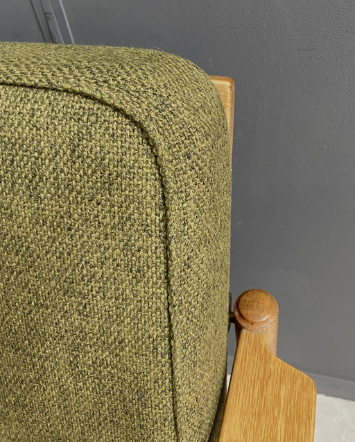 Canapé 3 places en bois et tissu vert 1960