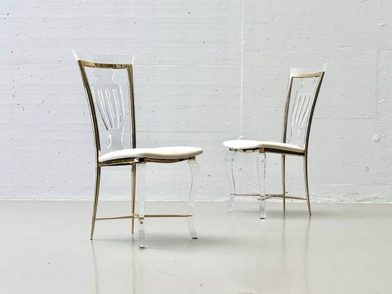 Image 1 of Set: 6 Stühle aus Acrylglas mit Messingdetails von Vereinigte Werkstätten, 1980er Jahre