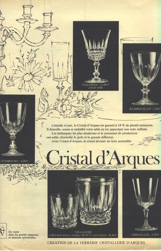 Image 1 of Set di 10 bicchieri da champagne in cristallo - Cristal d'Arques. Metà secolo