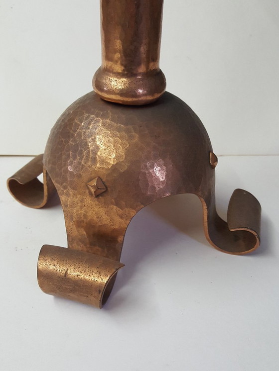 Image 1 of Candlestick, red copper, wrought iron, unique, 1940s-1944s