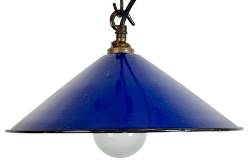 Industriële kobaltblauwe emaille fabriekshanglamp, jaren 1950