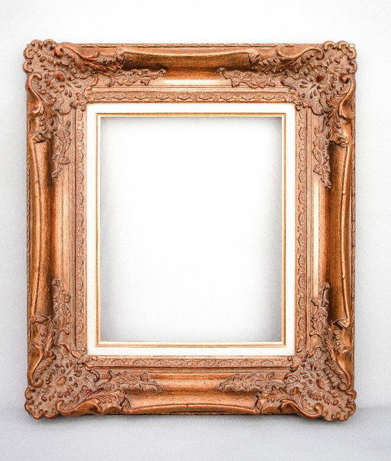 Image 1 of Marco barroco vintage de madera y paspartú hecho a mano, estilo Luis XVI. Marco barroco de madera y oro para espejo, cuadro ,etc