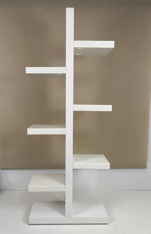 Design bookcase / display / wall cabinet high-gloss white tiered shelf