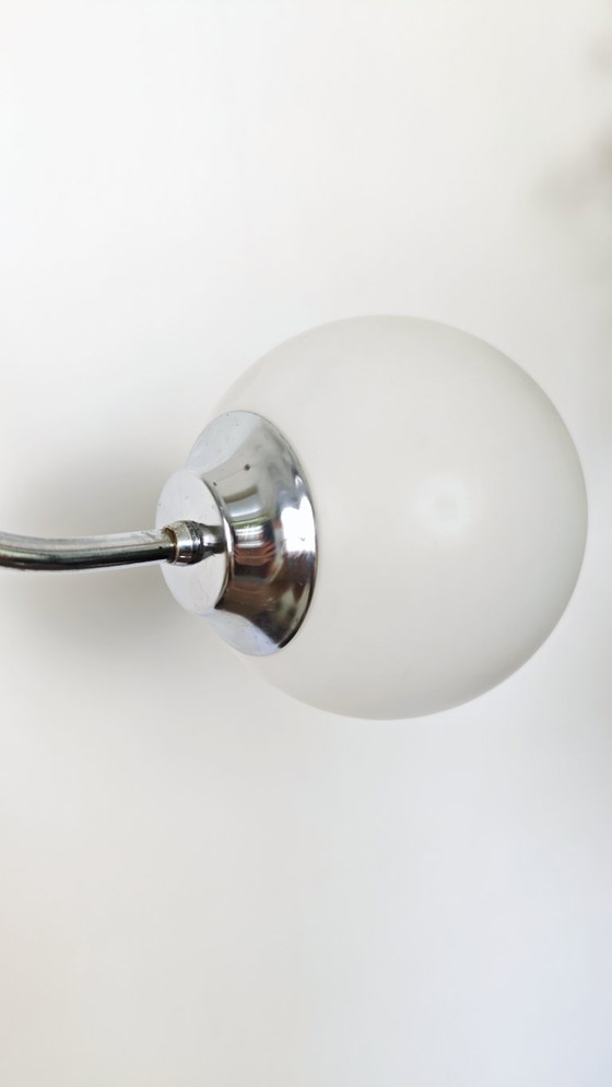 Image 1 of Vintage 3-Light Opal Glass Ceiling Lamp / Mid Century Modern Chandelier / Space Age Sputnik Light | Chrome Pendant