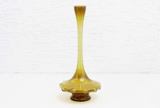 Vase Vintage Style Art Deco En Verre Ambré Fin 1970