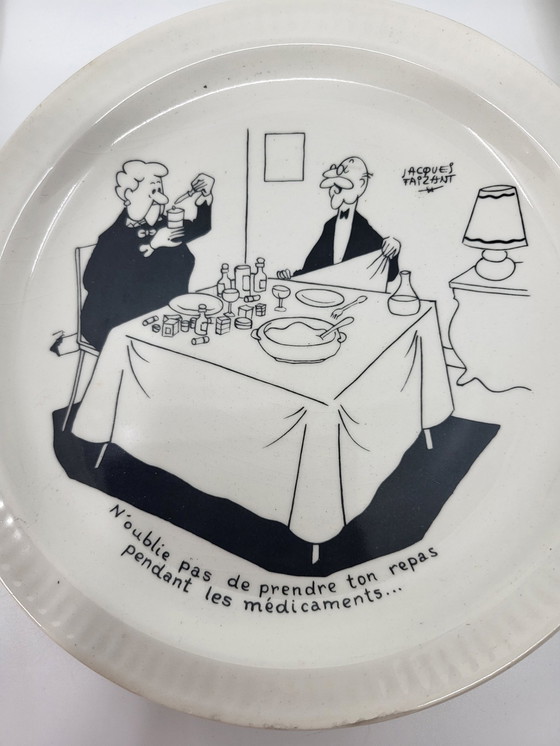 Image 1 of Sprechende Teller Saint Amand Illustration von Jacques Faizant Fayence Frankreich 1970 (6er Set)