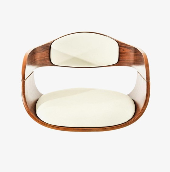 Image 1 of Set of 4 bar stools - With backrest - Armrest - Footrest - Faux leather - walnut/white