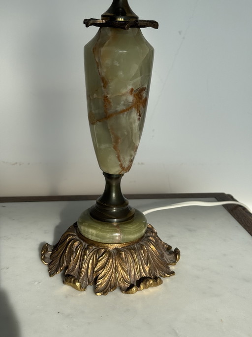 Vintage-Tischlamm aus grünem Naturonyx – tafellampen, Marble, Brass (photo 2 of 8)