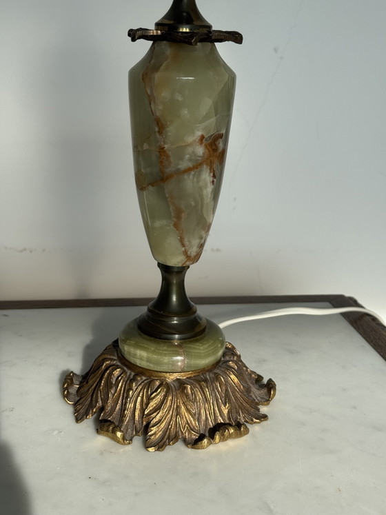Cordero de mesa antiguo hecho de ónix natural verde. – Lámparas de mesa, Marble, Brass (photo 2 of 8)