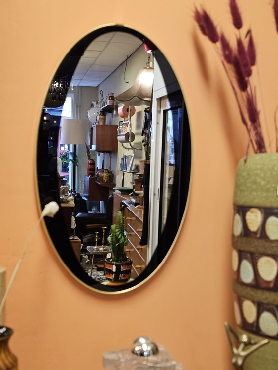 Oval Vintage Mirror Black Edge Brass Trim Wall Mirror – Glass (photo 2 of 6)