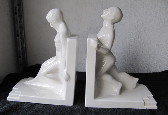 Image 1 of 2X Art Deco Bookends By Godefridus Boonekamp Pottery Schoonhoven Years 30s,