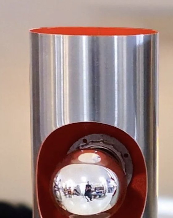 Image 1 of Pair of Orange Space Age UFO Vintage Wall Lamps - Brushed Aluminium - 1970s