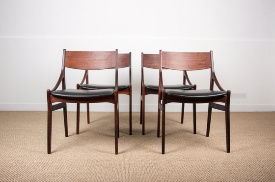 Image 1 of Set of 4 Danish chairs in rosewood and skai by Vestervig Eriksen 1960.