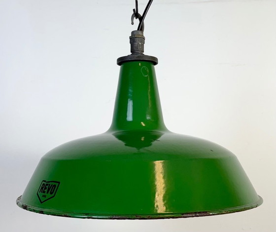 Image 1 of Industrial Green Enamel Factory Pendant Lamp from Revo, 1950s