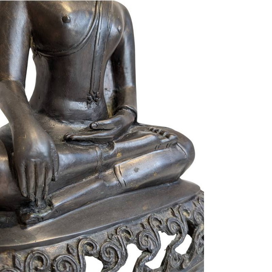 Large Vintage Bronze Thai Buddha Statue - 45cm Sukhothai Style – Sculpture (photo 9 of 10)