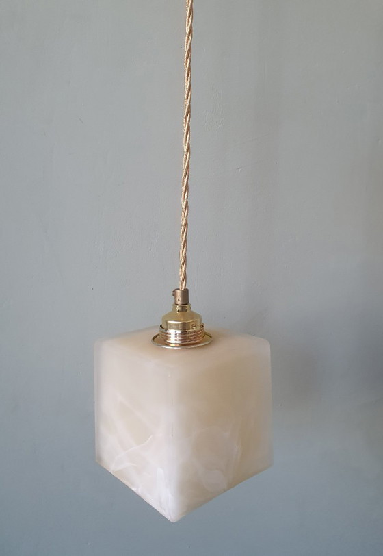 Image 1 of 2 Mid-Century Square Glass Clouded Alabaster Lamps