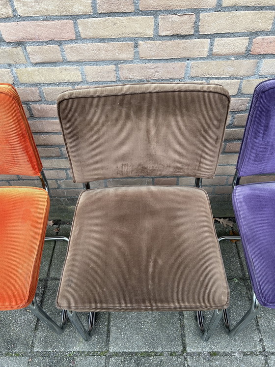 Image 1 of 4 Vintage Ribbed Fabric Chairs with Chrome Tubular Frame