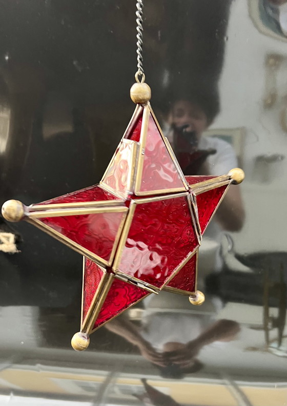 Image 1 of Handgemaakte glazen ster – Art Nouveau-geïnspireerde hanglantaarn, circa jaren 70