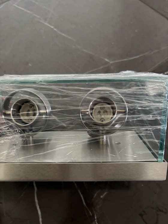 Image 1 of Apliques de diseño / apliques de espejo de cristal y acero inoxidable – Nuevos y sin usar (2 piezas)