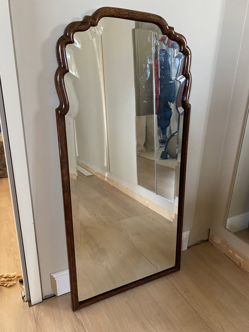 Antique scalloped burlwood heavy wall mirror