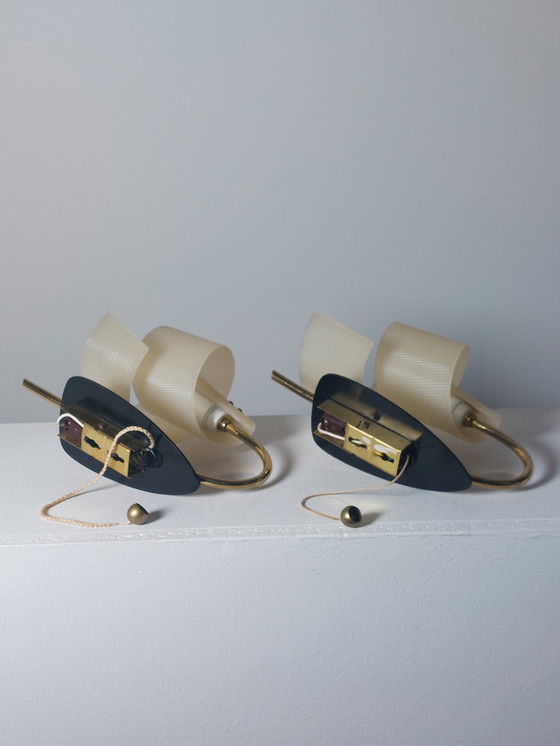 Image 1 of Coppia di lampade da parete vintage di metà secolo in ottone Geru