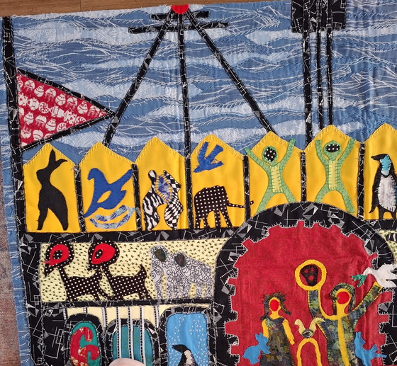 Image 1 of Textile artwork for wall or over table depicting Noah's Ark