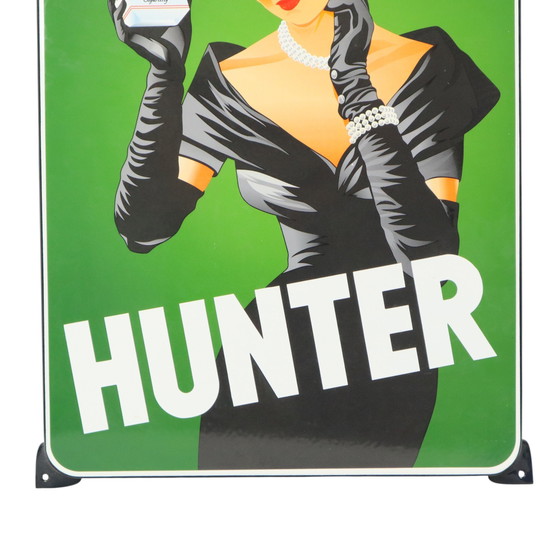 Image 1 of Letrero publicitario de cazador con placa esmaltada de gran tamaño