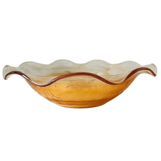 Image 1 of Bol vintage Jeanette Floragold Louisa en verre ondulé, années 1950