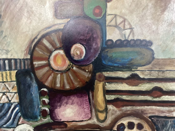 Image 1 of 3 abstracte olieverf schilderijen in lijst Envee 1993