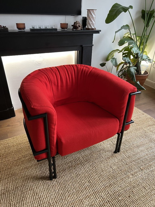 Poltrona lounge vintage Harvink – Struttura in metallo pesante – Design olandese – Pieghettata