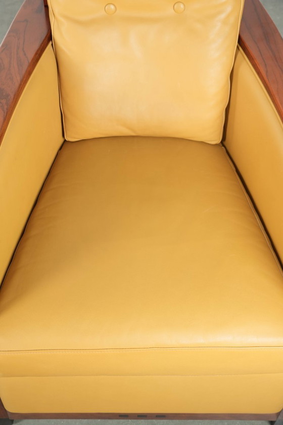 Image 1 of 2 x Prachtige gele rundleren Art Deco design fauteuil van Schuitema, model Frank, uit de Decoforma serie