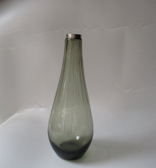 Wilhelm Binder circa 1930 mouth-blown vase with 925 silver rim, (German).