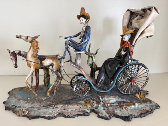T. Morello "La Dama e il Cocchiere" (Die Dame und der Kutscher), Bildhauerei, Keramik, Andere, Braun (Foto 2 von 15)