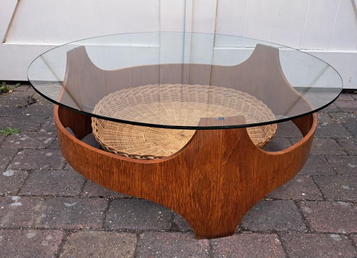 Tavolino rotondo in teak stile Space Age – salontafels, Glass, Wood (photo 2 of 9)