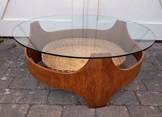 Tavolino rotondo in teak stile Space Age – Tavolini da caffè, Glass, Wood (photo 2 of 9)